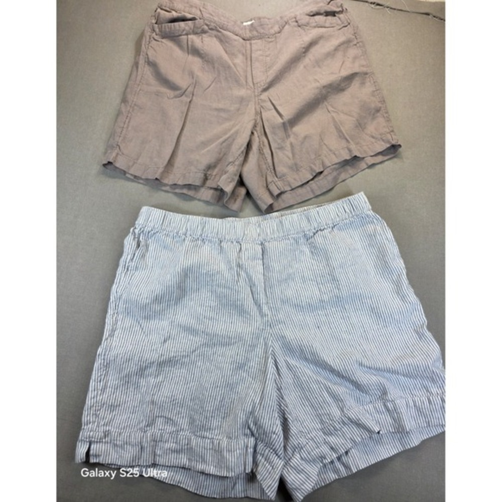 2‎ - J Jill Linen Shorts XL Petite Classic Staple Resort Comfort Purple Striped